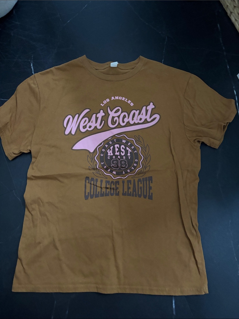 West Coast Graphic Tee - Brown with Pink Print